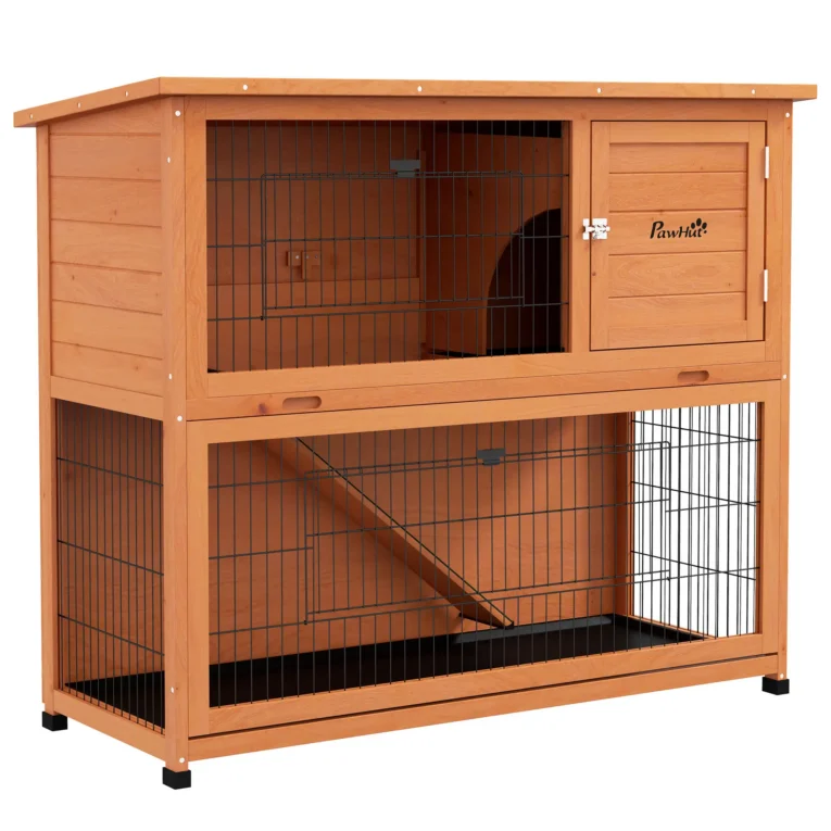 Two-Level Wooden Rabbit Hutch with Lower Run – Orange, 120cm