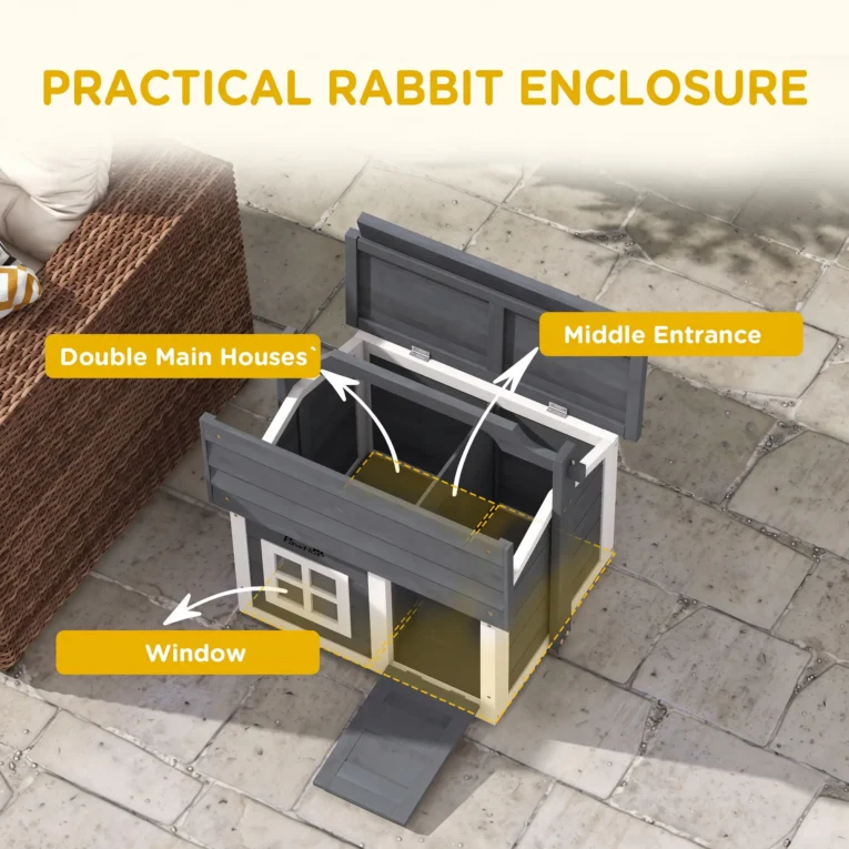 Compact Wooden Rabbit Resting House with Carry Handle – Grey