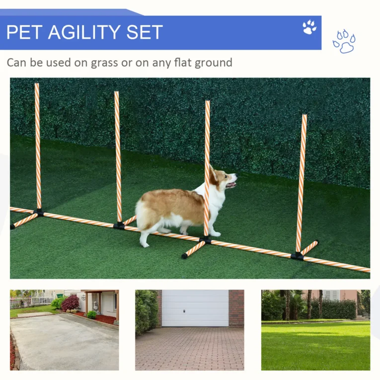 Six-Pole Dog Agility Weave Set with Whistle and Bag – Orange and White
