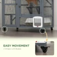Wooden Indoor Cat Enclosure with Hammock and Wheels – Light Grey