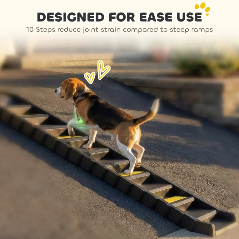 Folding Dog Access Ramp with Ten Grip Sections – Black, 154cm