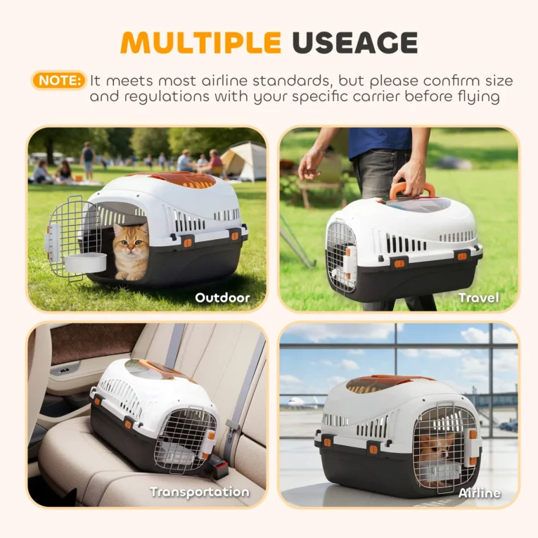 Hard-Shell Pet Carrier with Steel Door – Cream and Black, 49cm