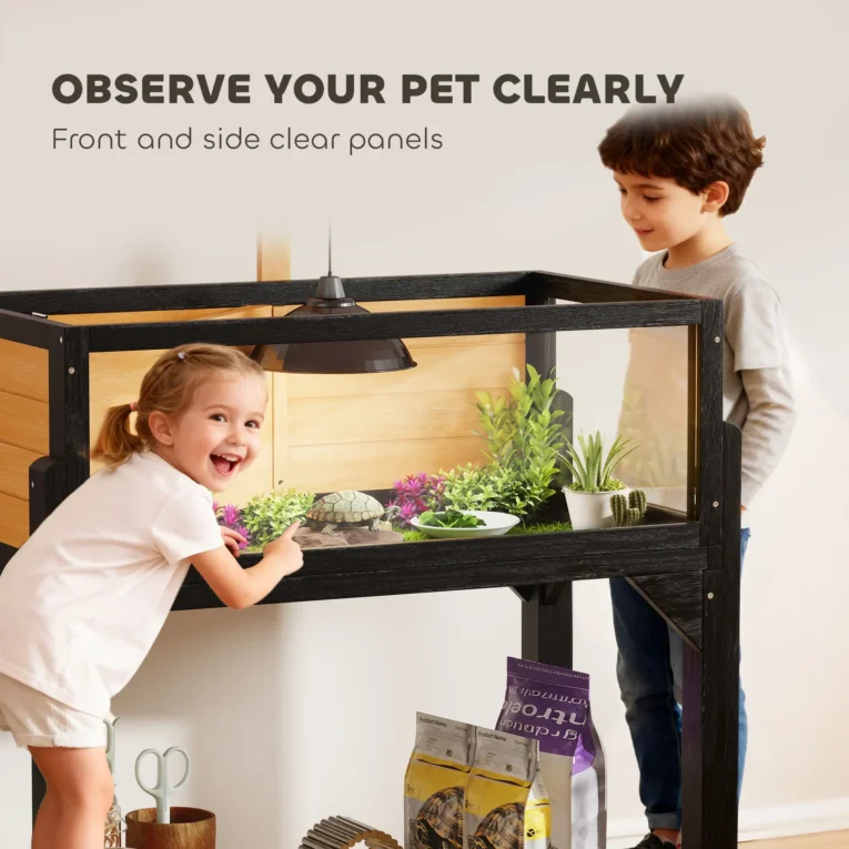 Wooden Tortoise House with Shelf and Lamp Holder – Yellow, Black