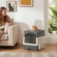 Enclosed Cat Litter Box Pull-Out Drawer – Grey, White, Black