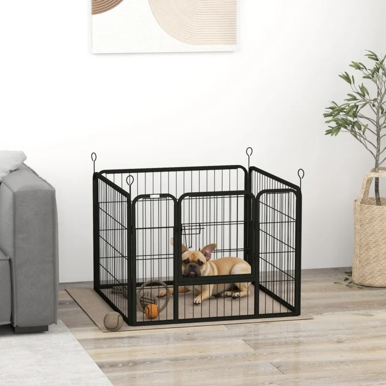 Four-Panel Metal Pet Playpen – Grey, 82cm