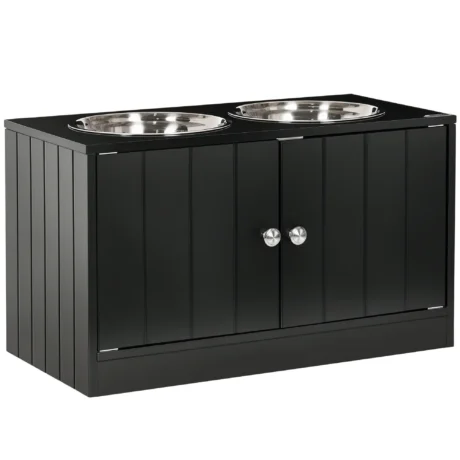 Raised Dog Feeding Cabinet &ndash; Black, Two 2L Bowls