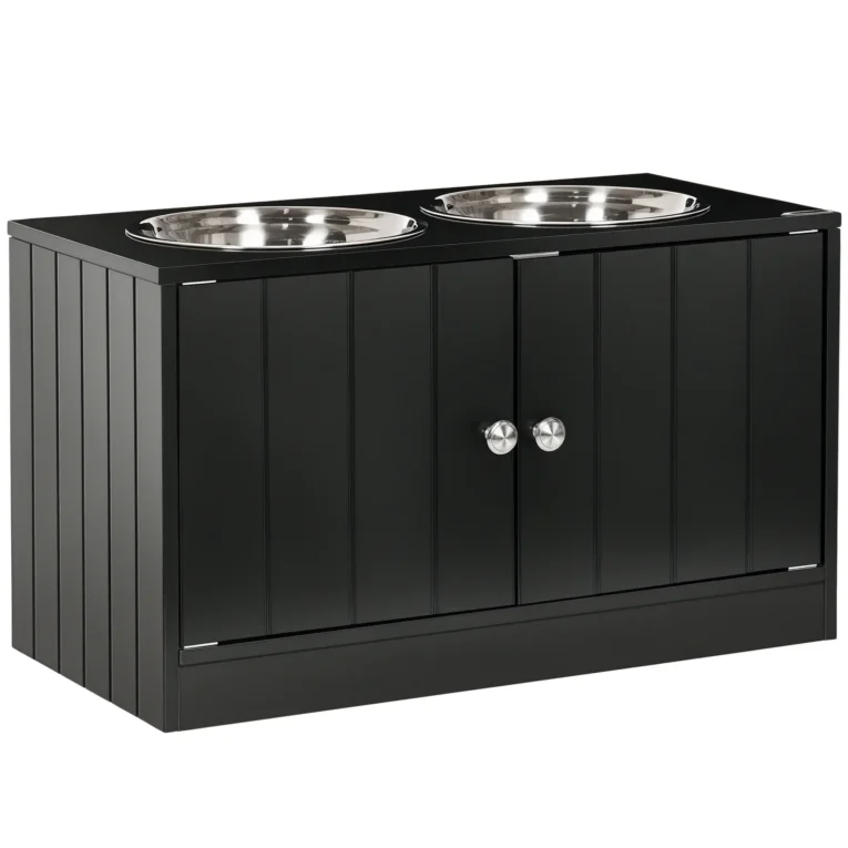 Raised Dog Feeding Cabinet – Black, Two 2L Bowls