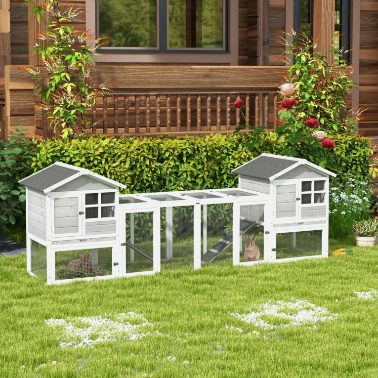 2-in-1 Rabbit Hutch 259x64cm with Run – White, Grey, Black 2-in-1 Rabbit Hutch 259x64cm with Run – White, Grey, Black