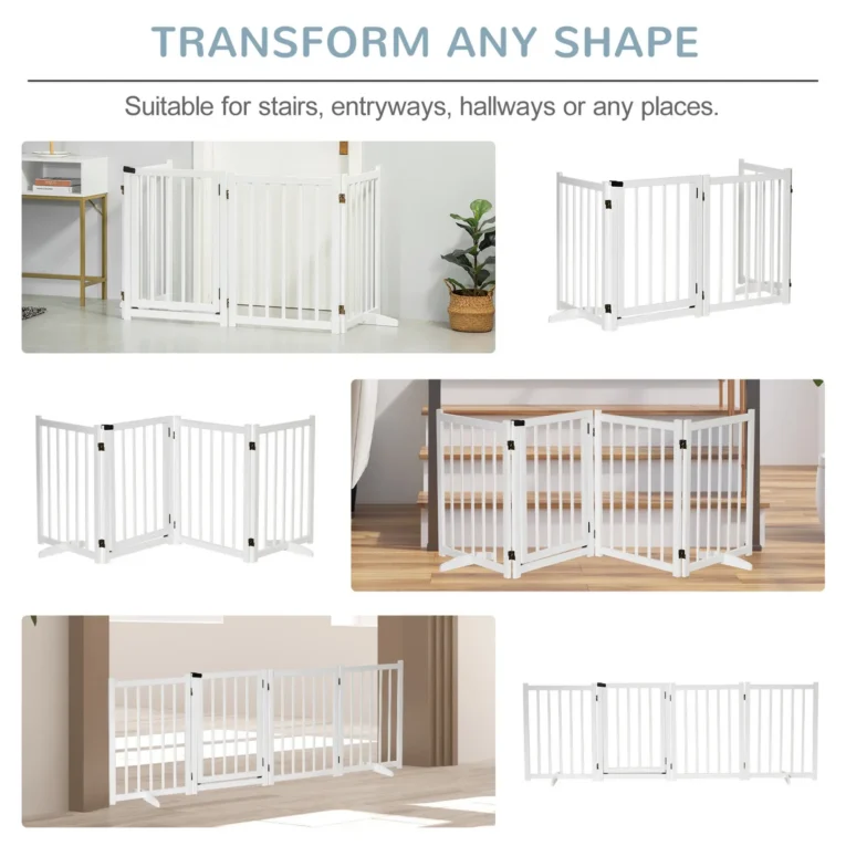 Four-Panel Freestanding Wooden Pet Gate – White, 80cm