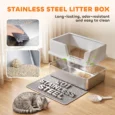 High-Sided Stainless Steel Cat Litter Tray – Light Grey, 60cm