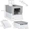 Hooded Cat Litter Box Portable with Scoop – Grey, White