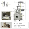 Enclosed Cat Litter Box with House and Scratching Posts – Grey and beige