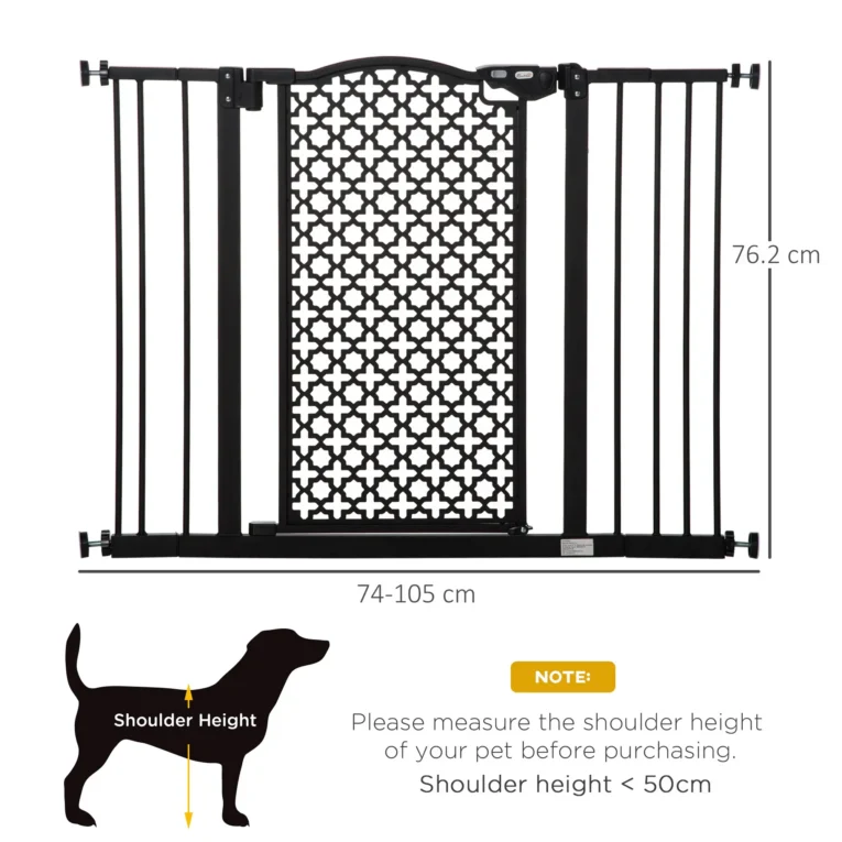 Auto-Close Dog Gate with Two Extensions – Black