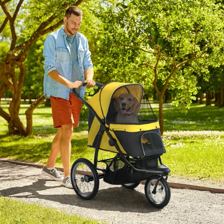 Foldable Pet Stroller Jogger for Small Dogs – Yellow
