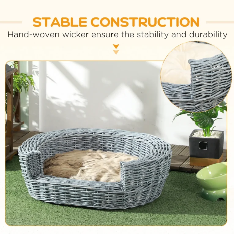 Wicker Pet Bed Sofa Couch 57x46x17.5cm – Grey