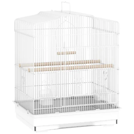 White Bird Cage with Perches, Feeders and Swing – 59cm