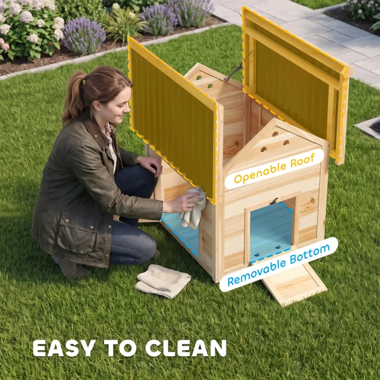 Wooden Duck House with Opening Roof and Removable Floor – Natural