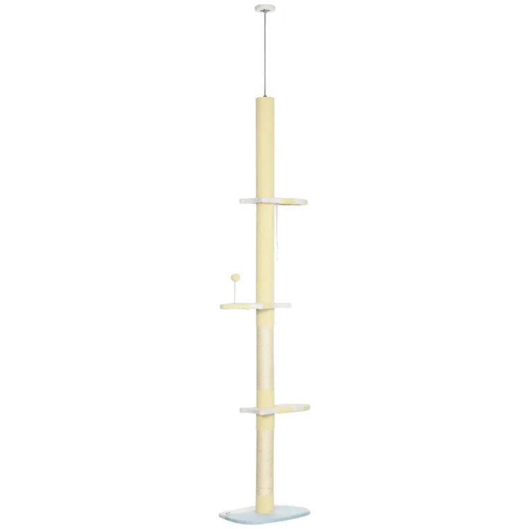 Adjustable Ceiling Cat Tree with Sisal Posts – Yellow, 220–260cm