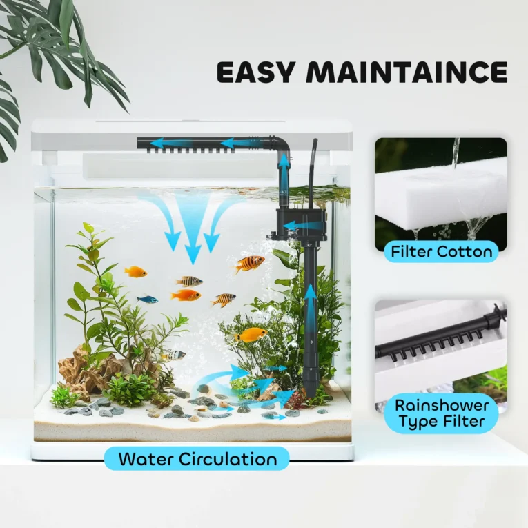 13L Glass Aquarium with Filter and LED Light – White