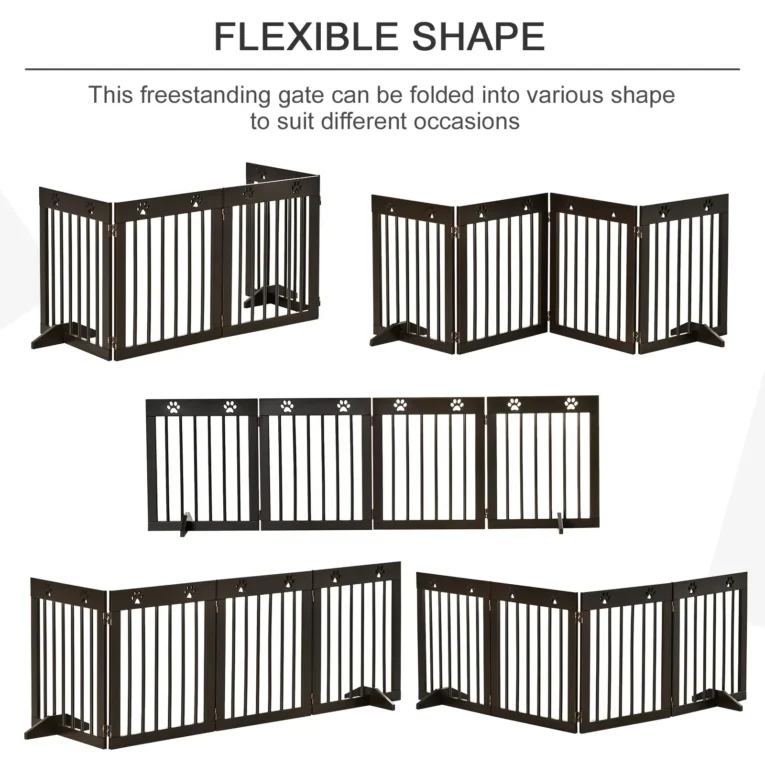 Four-Panel Freestanding Pine Dog Gate with Feet – Brown, 204cm
