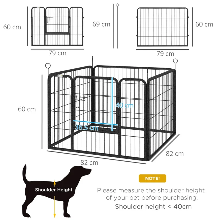 Four-Panel Metal Pet Playpen – Grey, 82cm