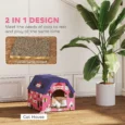 Cardboard Cat Hideaway with Scratching Base – Pink and Purple