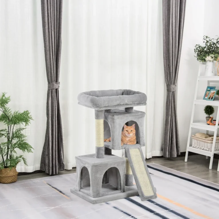 Dual-Condo Cat Activity Tree with Sisal Posts – Grey