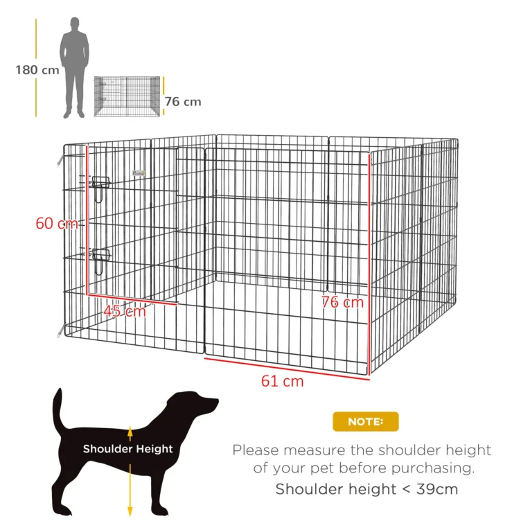 Eight-Panel Metal Dog Playpen with Door – Black