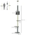 Ceiling-Fit Cat Tower with Den and Toy Balls – Light Grey, 225–255cm
