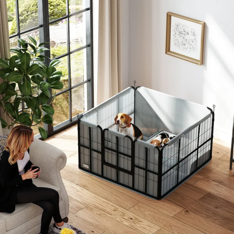 Steel Whelping Pen with Washable Pad – Black, 102cm Square