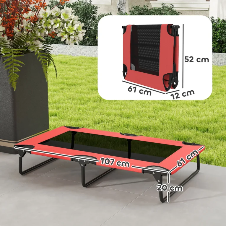 Portable Elevated Dog Bed Mesh Large – Red, Black