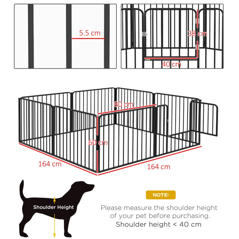 Eight-Panel Steel Dog Playpen – Black, 60cm High