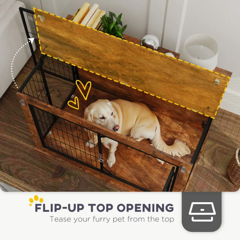 Dog Crate Furniture with Opening Top – Rustic Brown, 98cm
