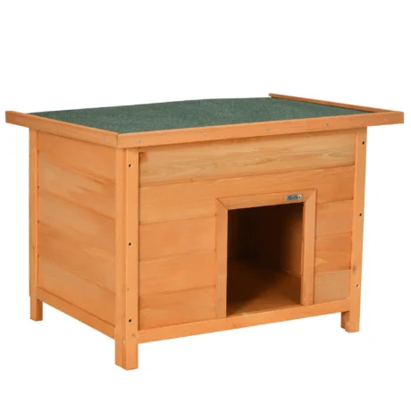 Raised Wooden Dog Kennel with Opening Roof – Yellow and Green, 82cm