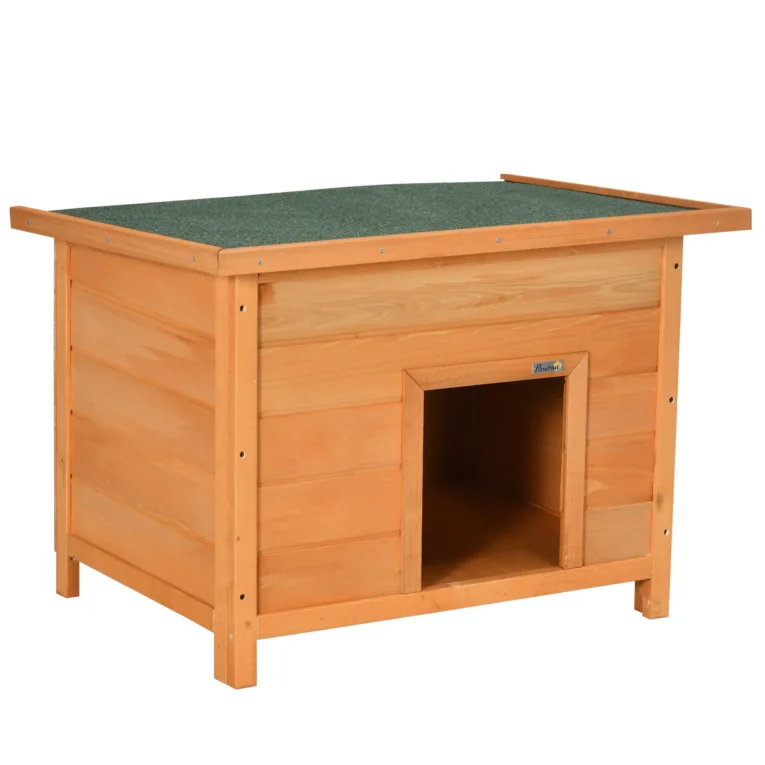 Raised Wooden Dog Kennel with Opening Roof – Yellow and Green, 82cm