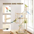 Wooden Bird Play Stand with Ladders and Bowls – Natural, 95cm