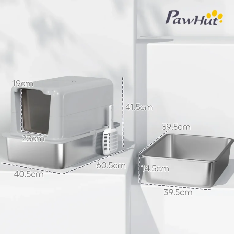 Covered Steel Cat Litter Box with Scoop and Filters – Grey, 60.5cm Covered Steel Cat Litter Box with Scoop and Filters – Grey, 60.5cm