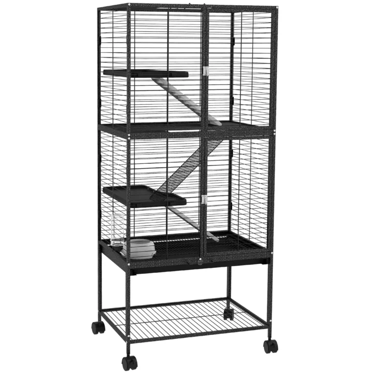 Four-Level Small-Animal Cage with Storage Shelf – Grey