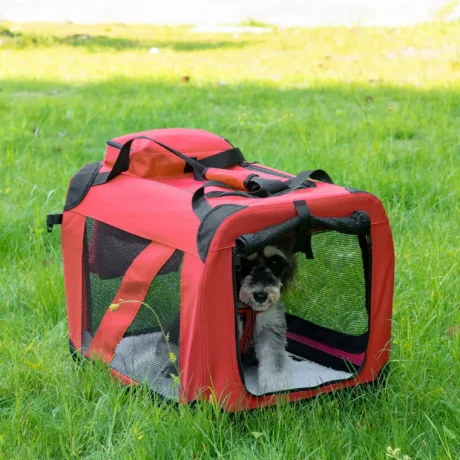 Folding Fabric Pet Carrier – Red, 60 × 42 × 42cm