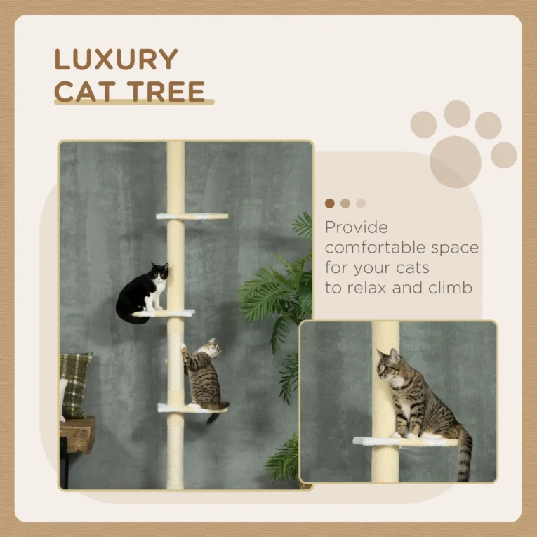 Adjustable Ceiling Cat Tree with Sisal Posts – Yellow, 220–260cm