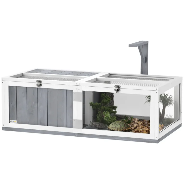 Wooden Tortoise House with Lamp Holder and Clear Panels – Grey Wooden Tortoise House with Lamp Holder and Clear Panels – Grey