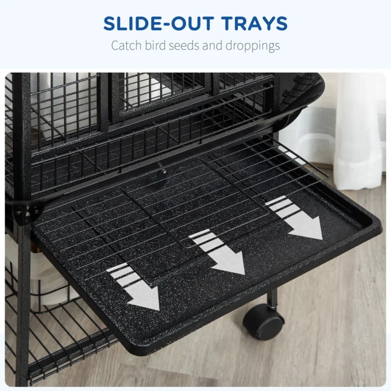 Bird Cage with Play Top, Seed Guard and Stand – Dark Grey, 156cm Bird Cage with Play Top, Seed Guard and Stand – Dark Grey, 156cm