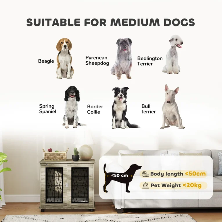 Indoor Dog Crate End Table with Cushion – Grey wood effect
