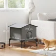 Raised Insulated Outdoor Cat House with Cushion – Grey, 62cm
