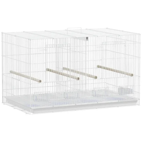 Divided Bird Cage with Perches and Feeders &ndash; White, 76cm