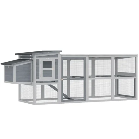Wooden Chicken Coop with Covered Run and Nest Box &ndash; Grey, 264cm