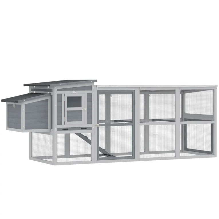 Wooden Chicken Coop with Covered Run and Nest Box – Grey, 264cm Wooden Chicken Coop with Covered Run and Nest Box – Grey, 264cm