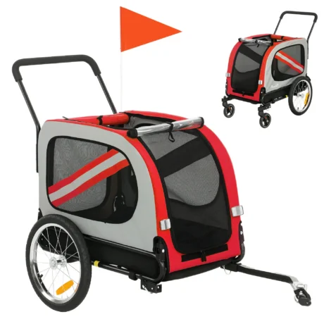 Convertible Dog Bicycle Trailer and Stroller – Red, 20kg
