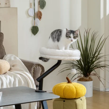 Clamp-On Rotating Cat Desk Bed with Washable Cushion &ndash; Cream White &ndash; detail 2