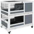 Wheeled Two-Level Rabbit Hutch – Grey and White